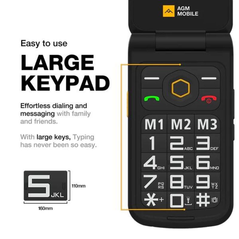 AGM M8 flip Κινητό τηλέφωνο αδιάβροχο με πορτάκι ανθεκτικό σε πτώση ΙP68/IP69K Dual SIM με Bluetooth, συμβατό με ακουστικά βαρηκοϊας