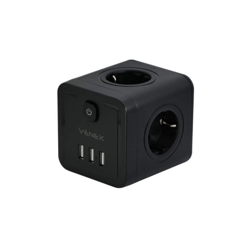 VENEX TW3U4E-B Πολύπριζο Κύβος Σουκο, 4 Θέσεις ΣΟΥΚΟ, 3 Θύρες USB A, Μαύρο (TW3U4E-B) VENEX TW3U4E-B Πολύπριζο Κύβος Σουκο, 4 Θέσεις ΣΟΥΚΟ, 3 Θύρες USB A, Μαύρο (TW3U4E-B)