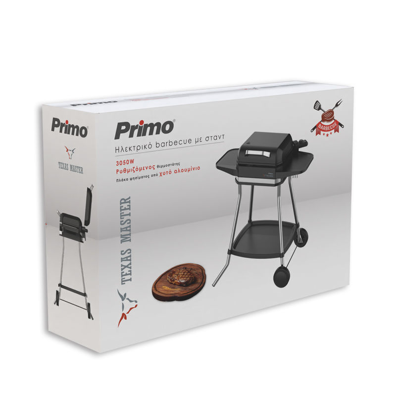 Primo PRBQ-40499 Μπάρμπεκιου  με σταντ, με πλαϊνά ράφια & καπάκι 41.8X37.3εκ. 3050W Μαύρο/Inox 