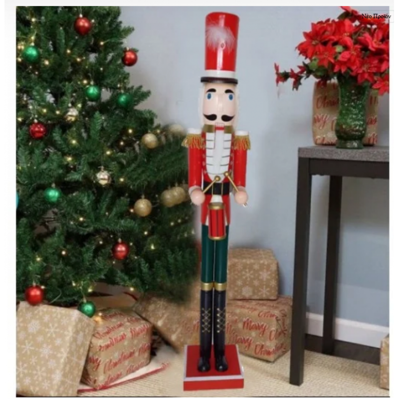 FORALL 22013  Μεγάλος Ξύλινος κόκκινος Καρυοθραύστης με σκήπτρο ύψους 120cm (22013)