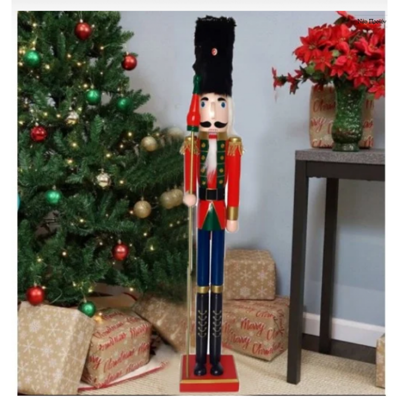 FORALL 22014  Μεγάλος Ξύλινος κόκκινος Καρυοθραύστης με σκήπτρο ύψους 120cm (22014)