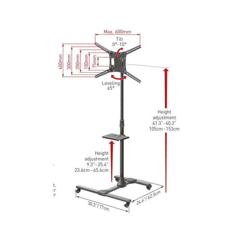 Barkan SW411H Βάση Τηλεόρασης Δαπέδου 13" - 83" με Κλίση & Ροδάκια (950032)
