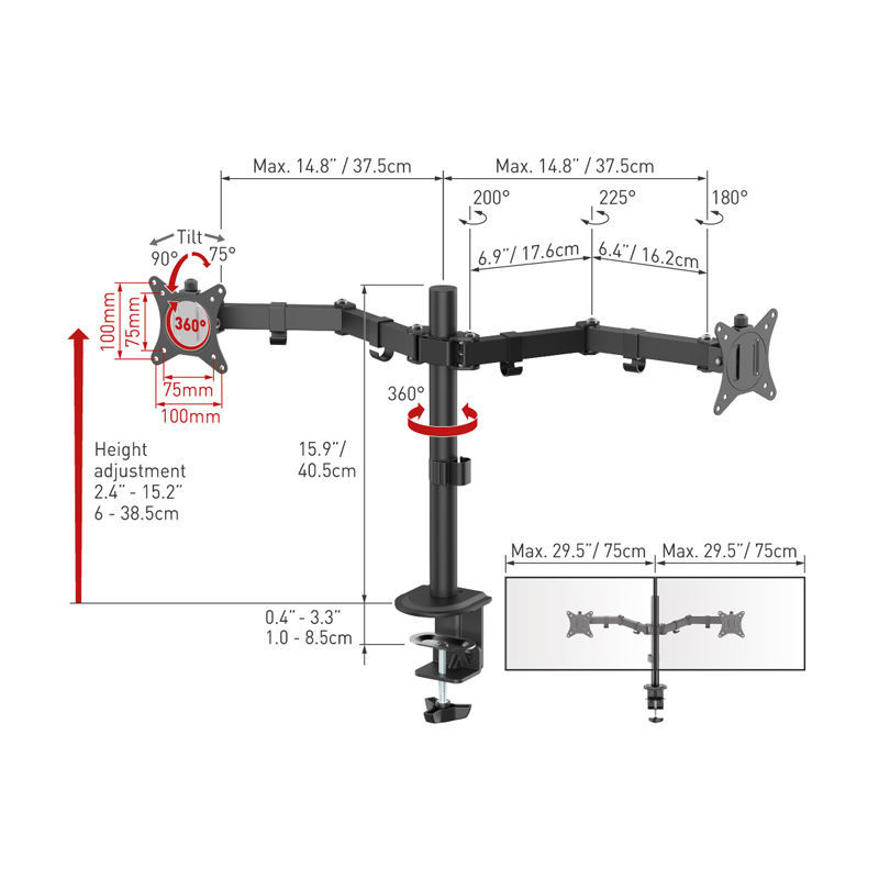 Barkan M142T  Βάση Οθόνης Γραφείου 13" - 32" για Δύο Οθόνες (950035)