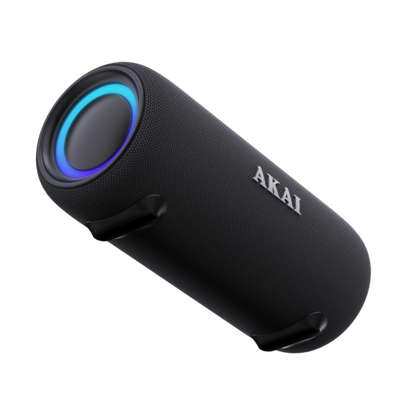 Akai ABTSW-40 Μαύρο φορητό αδιάβροχο ηχείο IPX5 με ύφασμα, Bluetooth, USB, AWS, handsfree, RGB lights και ιμάντα ώμου-15W RMS