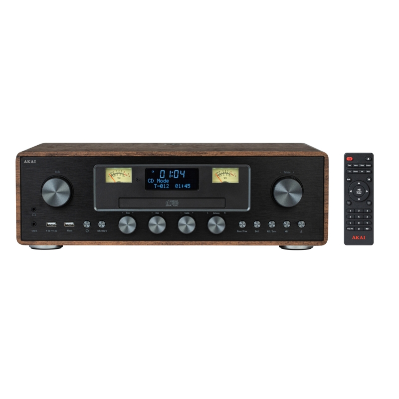 Akai AM-100 Rhapsody Ηχοσύστημα με CD player, ασύρματη φόρτιση, Bluetooth, 2xUSB για αναπαραγωγή και φόρτιση, EQ, FM, Aux-In, υποδοχή ακουστικών και τηλεχειριστήριο-30W RMS Μαύρο 