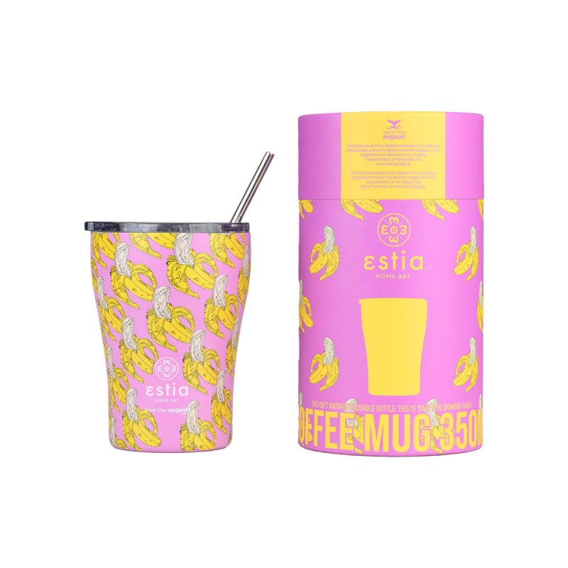 Estia Coffee Mug Save The Aegean Ποτήρι Θερμός με Καλαμάκι 350ml BANANA SWIRL (01-23072)