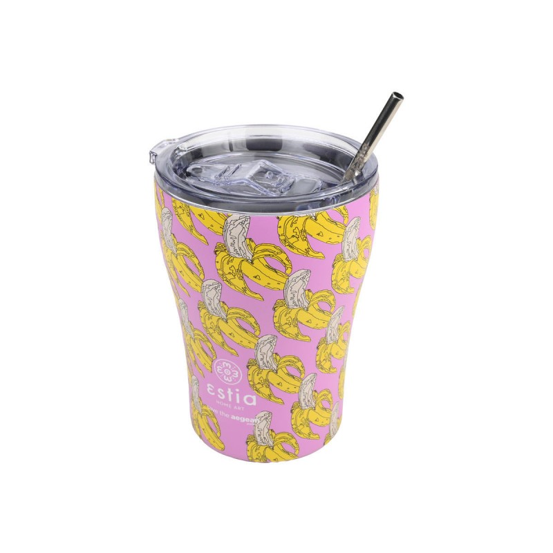 Estia Coffee Mug Save The Aegean Ποτήρι Θερμός με Καλαμάκι 350ml BANANA SWIRL (01-23072)