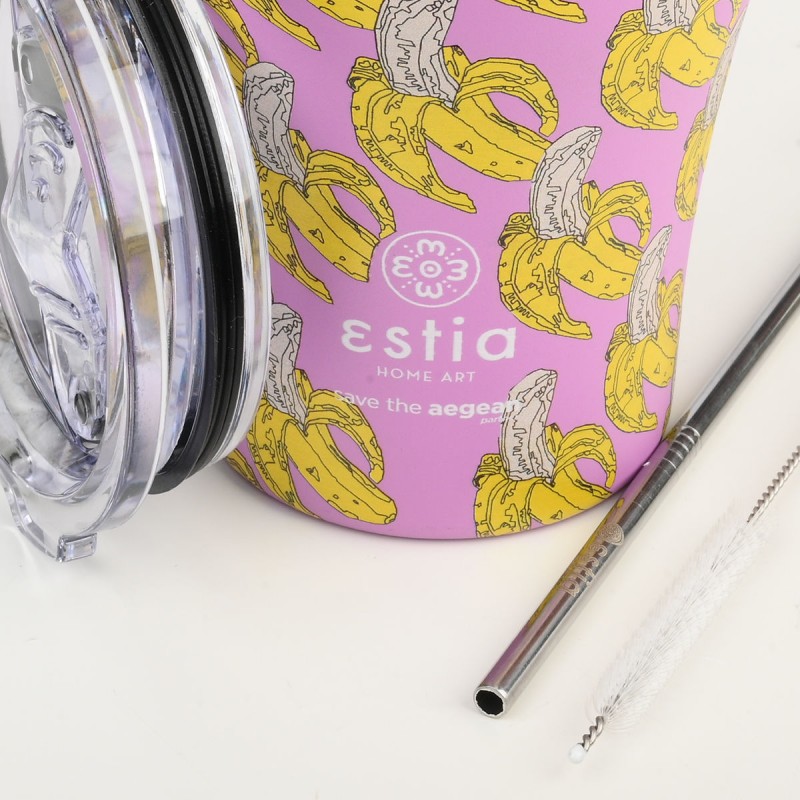 Estia Coffee Mug Save The Aegean Ποτήρι Θερμός με Καλαμάκι 350ml BANANA SWIRL (01-23072)