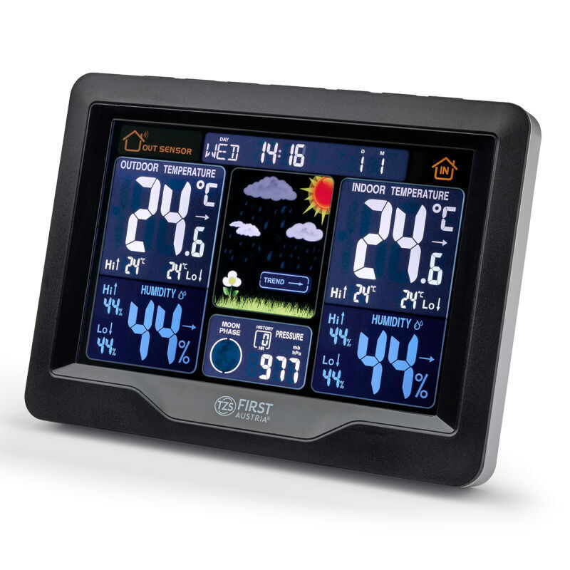 First Austria FA-2461-8 Ασύρματος μετεωρολογικός σταθμός με αισθητήρα εξωτερικού χώρου, έγχρωμη οθόνη και ξυπνητήρι (199210-0004)