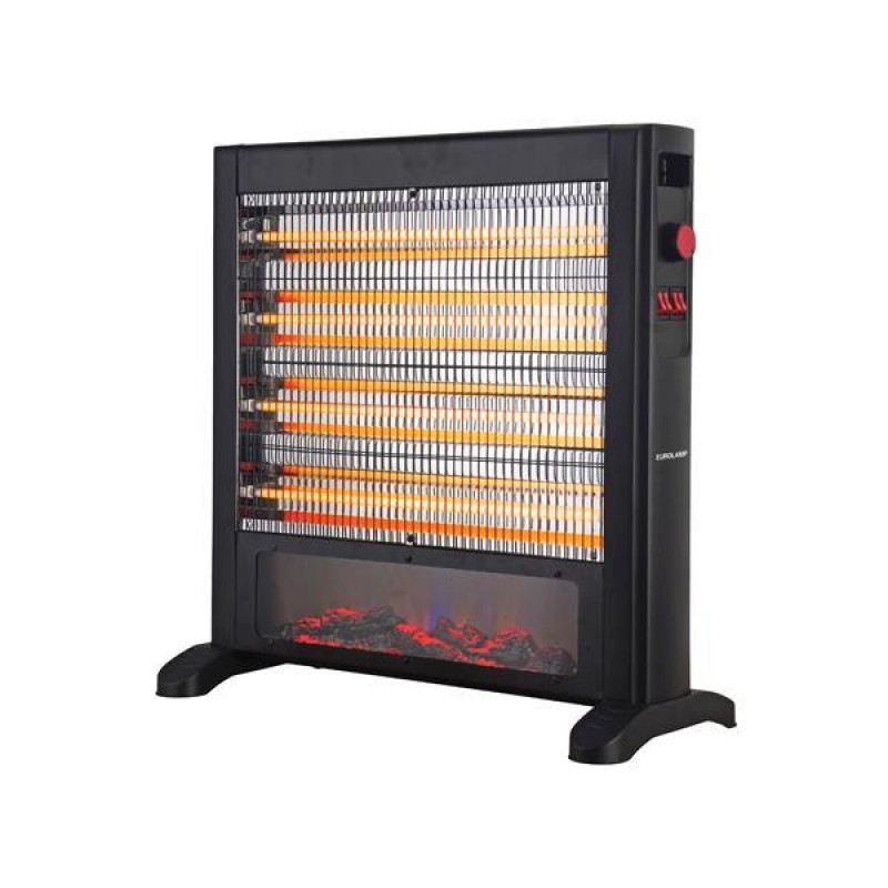 EUROLAMP 300-41406 Θερμάστρα χαλαζία με θερμοστάτη & εφέ φλόγας 2400W Μαύρη (300-41406)