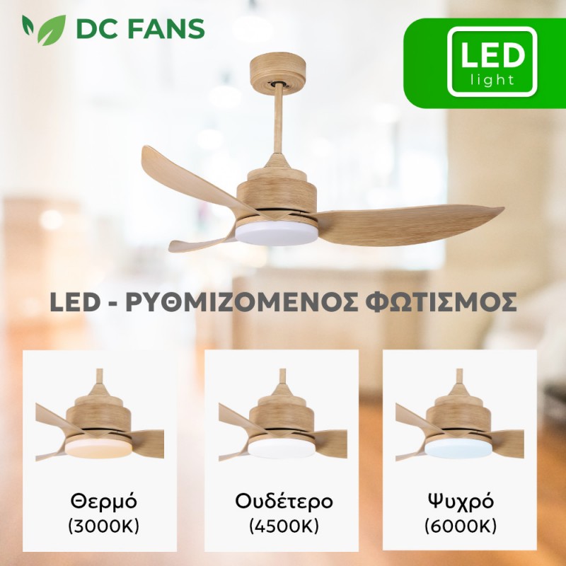 Telemax 46-YJ356 Ανεμιστήρας Οροφής DC με Τηλεχειριστήριο και LED Levantes Light Wood (30-4635)