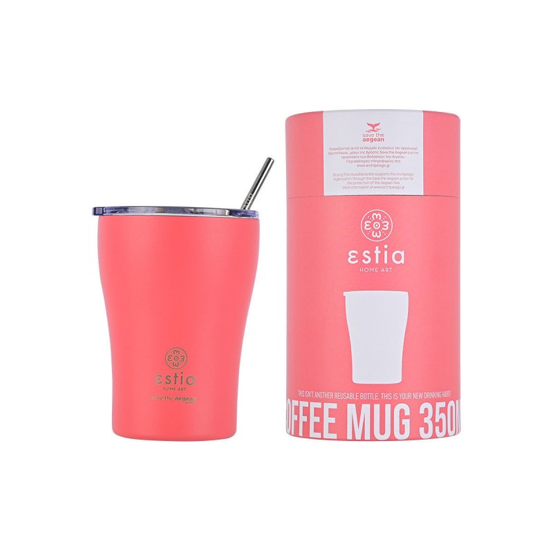 Estia Coffee Mug Save The Aegean Ποτήρι Θερμός με Καλαμάκι 350ml Fusion Coral (01-12199)