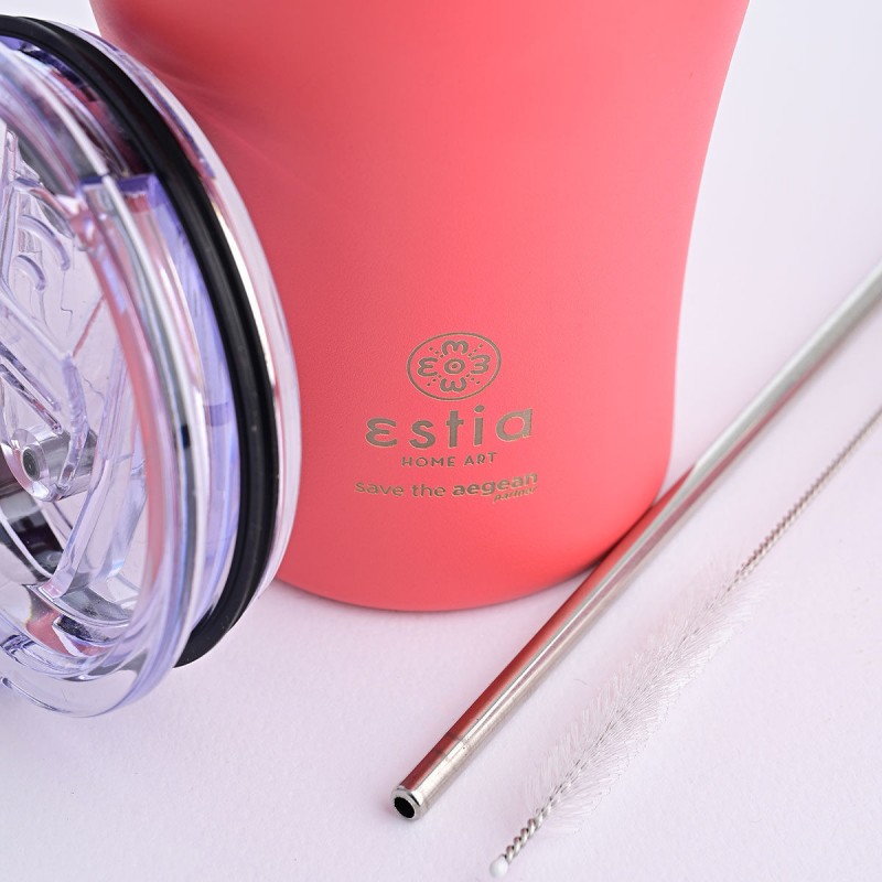 Estia Coffee Mug Save The Aegean Ποτήρι Θερμός με Καλαμάκι 350ml Fusion Coral (01-12199)