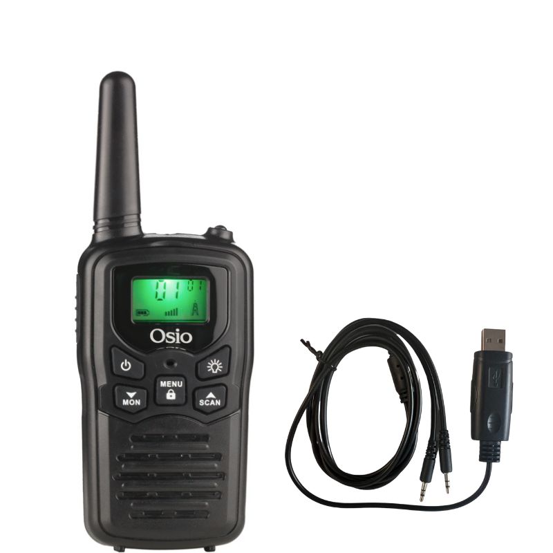 OSIO OPM-1050 Walkie Talkie Επαναφορτιζόμενο PMR με φακό και καλώδιο 8 km – 0.5W Mαύρο 