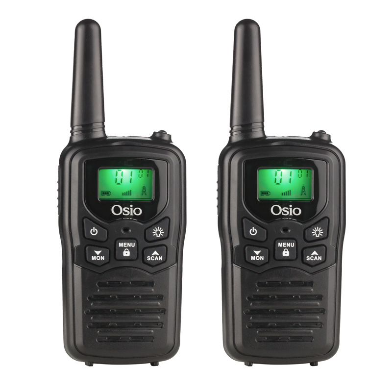 OSIO OPM-1050 Walkie Talkie Επαναφορτιζόμενο PMR με φακό και καλώδιο 8 km – 0.5W Mαύρο 