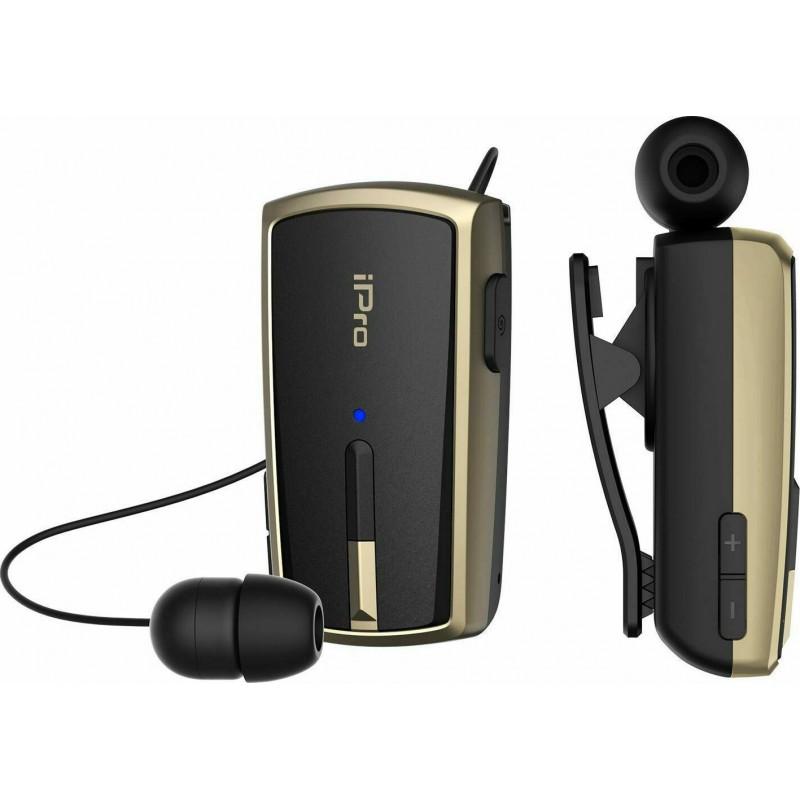 iPro RH120 In-ear Bluetooth Handsfree Ακουστικό Πέτου Μαύρο-Χρυσό