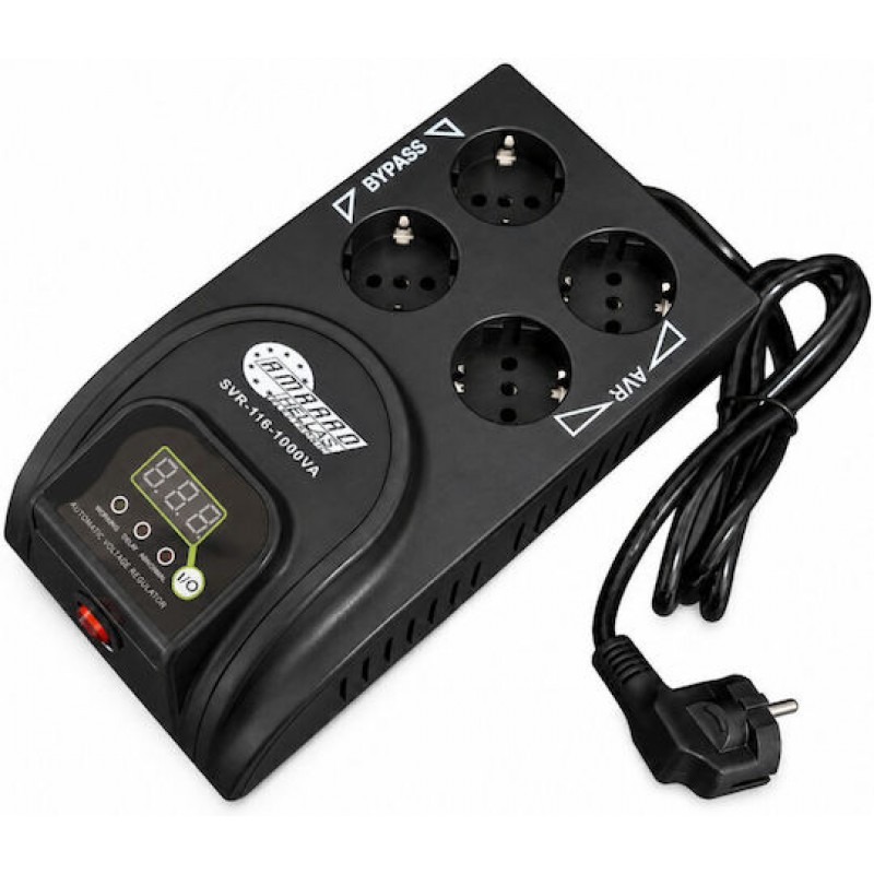 SVR-116 1000VA Σταθεροποιητής τάσης τύπου relay 1000VA με 2 πρίζες AVR + 2 πρίζες Bypass (9.1.35) SVR-116 1000VA Σταθεροποιητής τάσης τύπου relay 1000VA με 2 πρίζες AVR + 2 πρίζες Bypass (9.1.35)