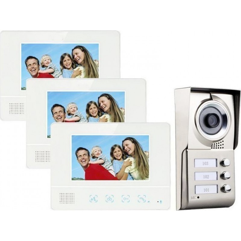 REALSAFE VDM-30  Σετ Θυροτηλεόρασης Τριπλοκατοικίας (3 μόνιτορ & 1 κάμερα με τρία κουδούνια)
