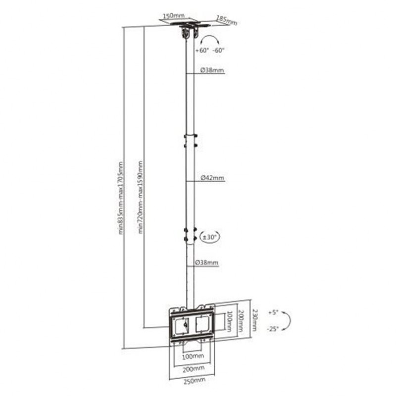 TELE PLB-CE1022-01 Βάση Τηλεόρασης Οροφής 23" έως 43" 50kg  VESA 200x200 (31753)