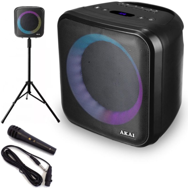 Akai ABTS-S6 Φορητό Ηχείο Bluetooth Karaoke με Τρίποδο, USB, TWS, LED, Μicro SD, Aux-In, Aux-Out και Ενσ. Μικρόφωνο