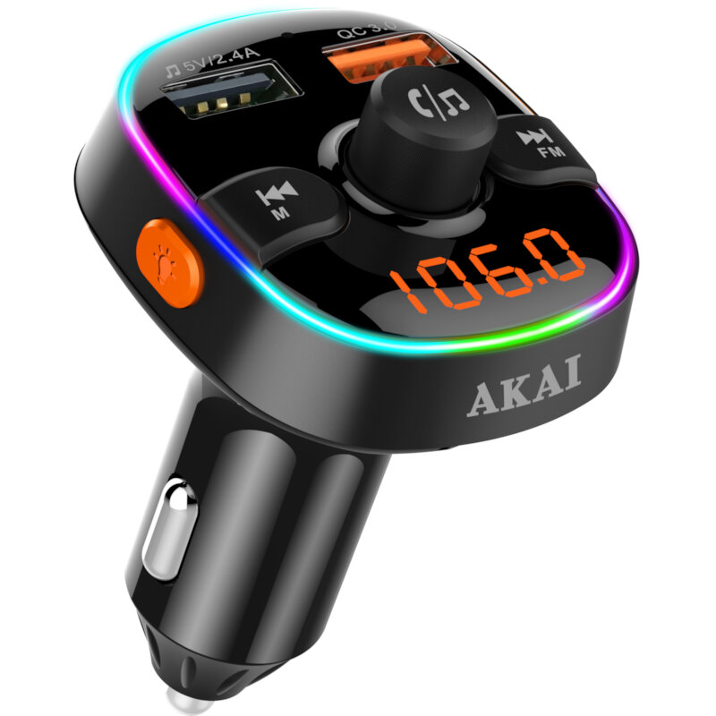 Akai  FMT-52BT FM Transmitter με LED, Hands Free ,Φορτιστή Αυτοκινήτου, Bluetooth, Μicro SD και 2 USB
