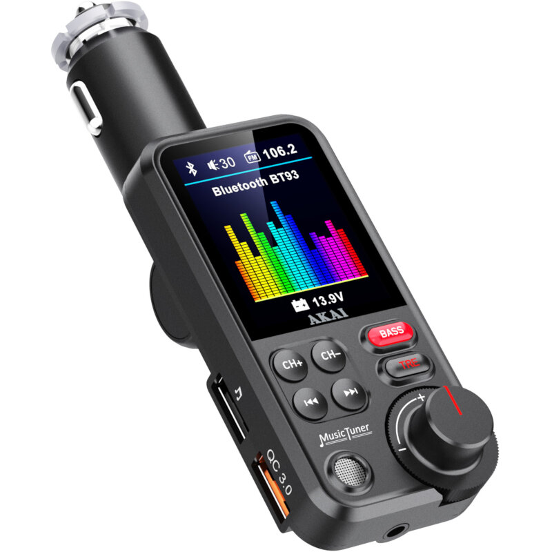 Akai FMT-93BT FM Τransmitter με Hands Free, QC Φορτιστή Αυτοκινήτου, Bluetooth, Aux-In / Out, Μicro SD και 2 USB