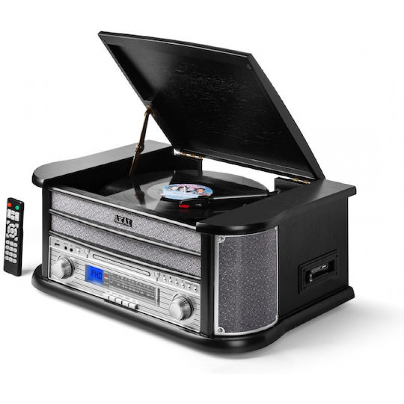 Akai ATT-350CC – Ρετρό Πικάπ 3 Ταχυτήτων με CD, Κασέτα, AM/FM, Bluetooth & USB Recording (2×4W) (110584-0047)