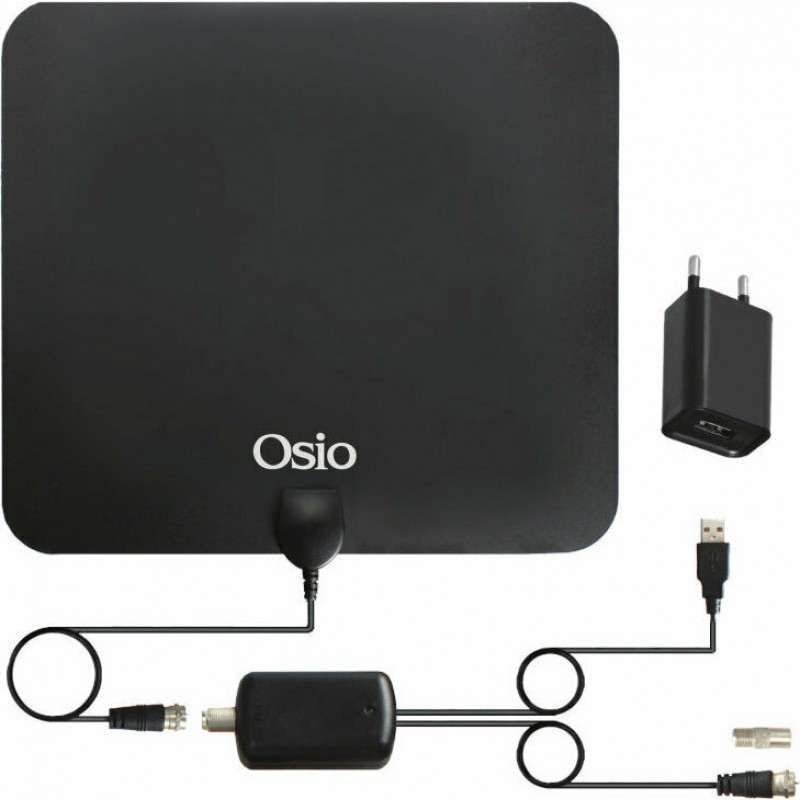 OSIO OTA-2033 Λεπτή Κεραία Τηλεόρασης Εσωτερικού Χώρου με Ενισχυτή και USB – 25 x 22 cm