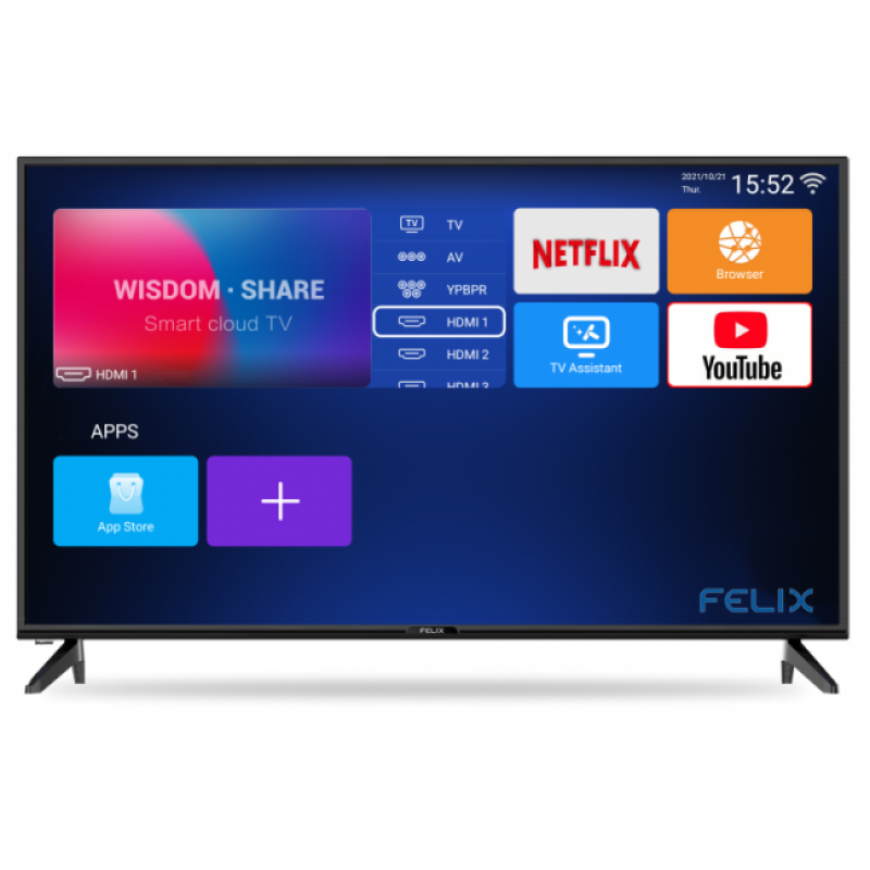 Felix FXV-4221 Smart Τηλεόραση LED FHD 1920x1080 με HDMI,USB,AV IN,VGA,CI,COAXIAL,YPBPR IN, Ακουστικών και Google Apps 42" 