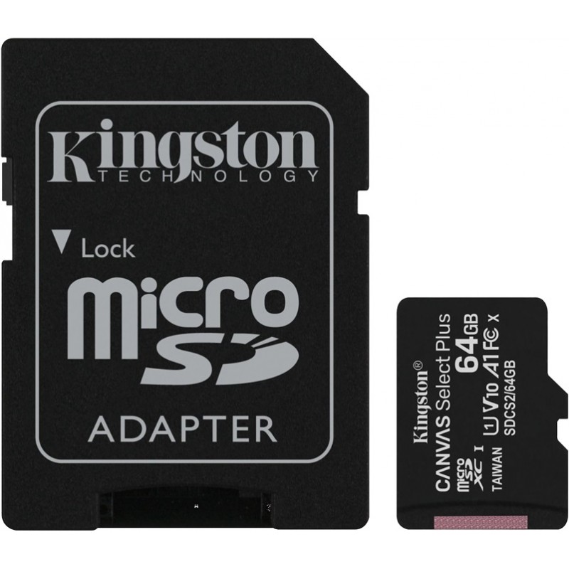 Kingston SD-64GB/K Canvas Select Plus MicroSD με Αντάπτορα Class 10 U1 V10 A1 64gb