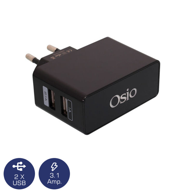 OSIO OTU-385B Φορτιστής Ρεύματος με διπλό USB