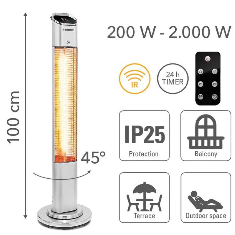 TROTEC 170058 Θερμαντήρας Υπέρυθρων Εξωτερικού Χώρου IP25 Περιστρεφόμενος ΙΡ2050Ε 2000W 