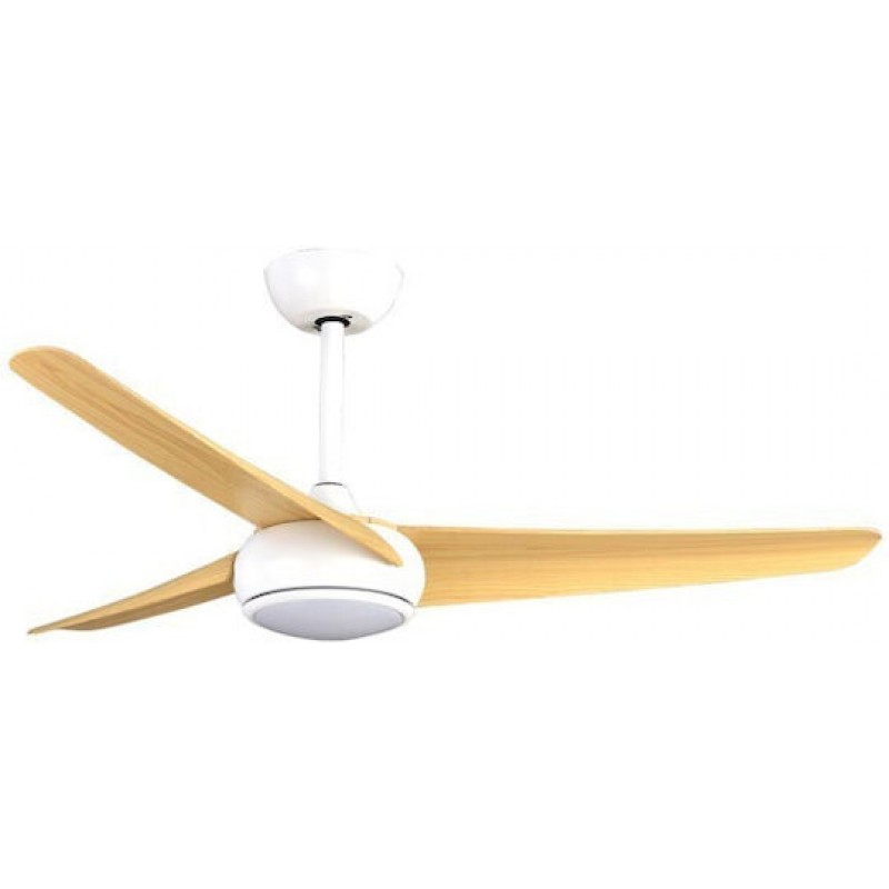 EUROLAMP 300-25088 Ανεμιστήρας Οροφής Λευκός με 3 Ξύλινες Φτερωτές φ132 35W DC Μοτέρ Με LED Φως 24W & Κοντρόλ (300-25088)