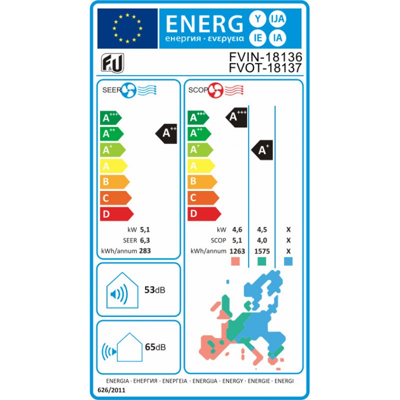 F&U FVIN-18136/FVOT-18137 Κλιματιστικό Inverter 18000 BTU με WiFi 