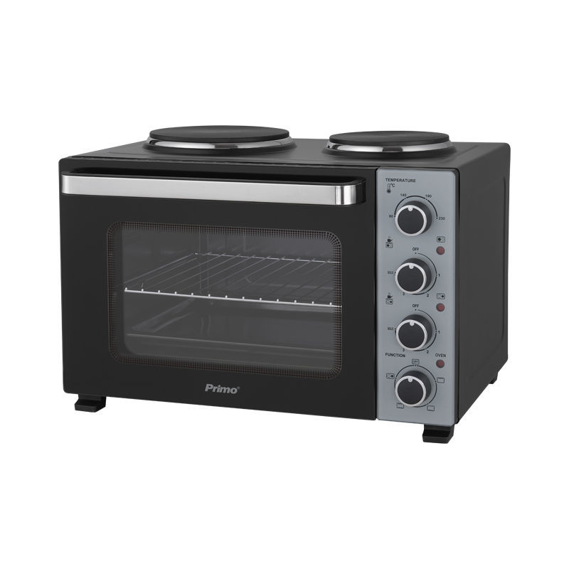 PRIMO PREO-40589 Ηλεκτρικό φουρνάκι με 2 εστίες  35L 3000W Γυάλινη πρόσοψη Μαύρο/Ασημί (400589)