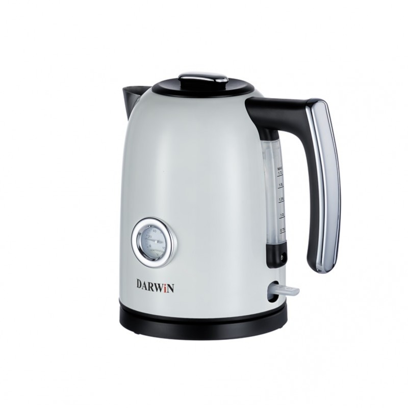 DARWIN DRW-110 Βραστήρας Inox, 1.7 lt, 2200W, Περιστρεφόμενη Βάση 360°, Γκρι-Κρεμ (45647)