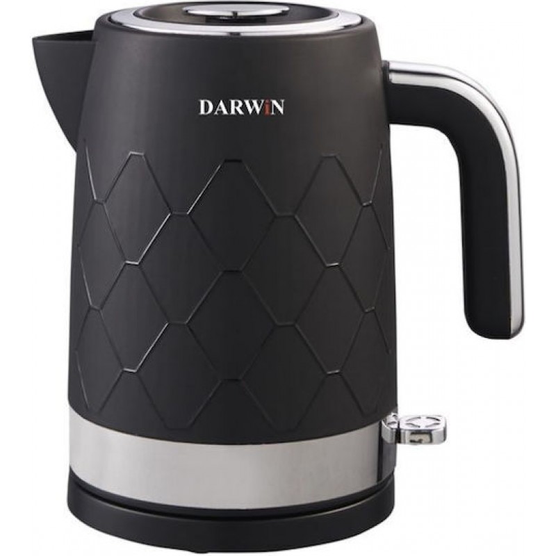 DARWIN DRW-122 Βραστήρας Inox, 1.7 lt, 2200W, Περιστρεφόμενη Βάση 360°, Μαύρος (45648)