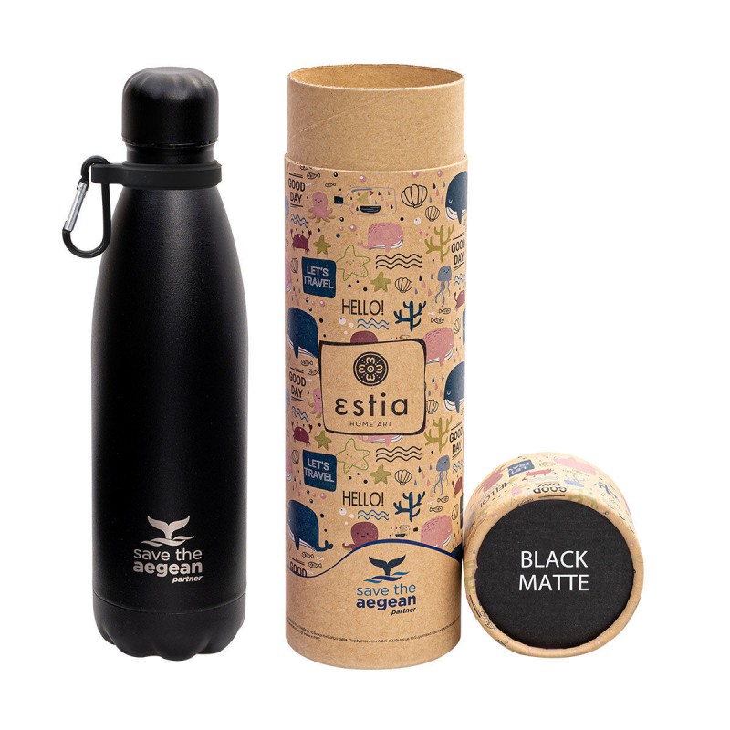 Estia Travel Flask Save The Aegean Μπουκάλι Θερμός 500ml Black Matte (01-7799)