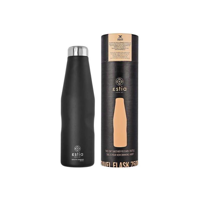 Estia Travel Flask Save The Aegean Μπουκάλι Θερμός 750ml Black Matte (01-9816)