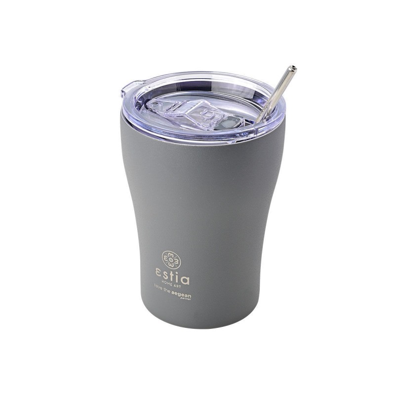 Estia Coffee Mug Save The Aegean Ποτήρι Θερμός με Καλαμάκι 350ml Fjord Grey (01-12441)