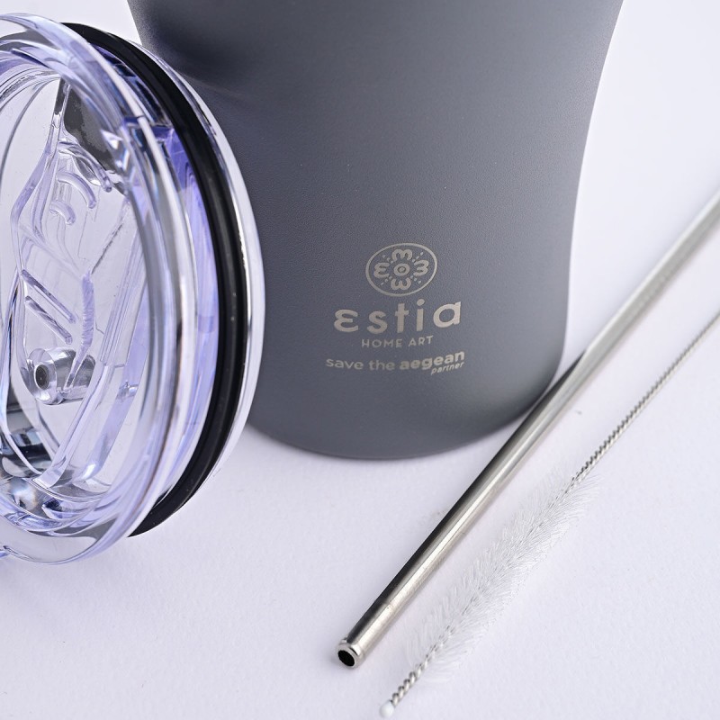 Estia Coffee Mug Save The Aegean Ποτήρι Θερμός με Καλαμάκι 350ml Fjord Grey (01-12441)