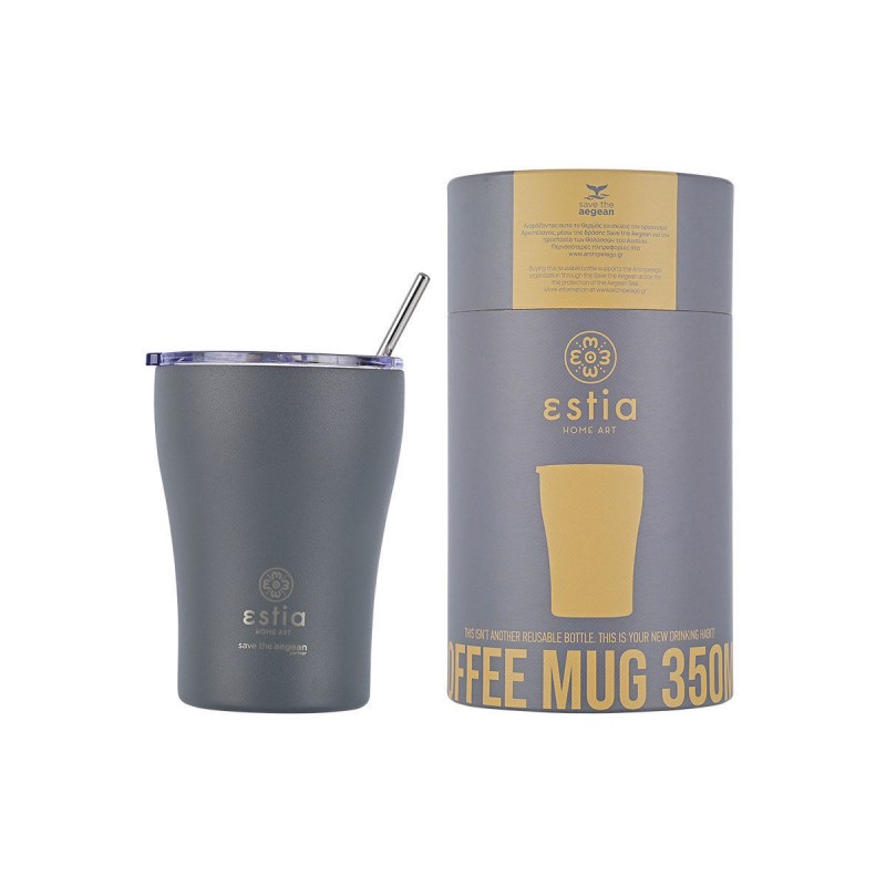 Estia Coffee Mug Save The Aegean Ποτήρι Θερμός με Καλαμάκι 350ml Fjord Grey (01-12441)