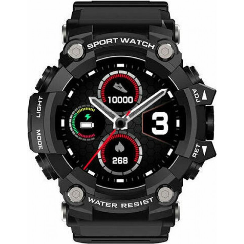 Manta SWT03BP Smartwatch Αδιάβροχο IP67 με LCD Οθόνη 1.3" και Αισθητήρες Μέτρησης Παλμών,Βημάτων,Ύπνου Μαύρο
