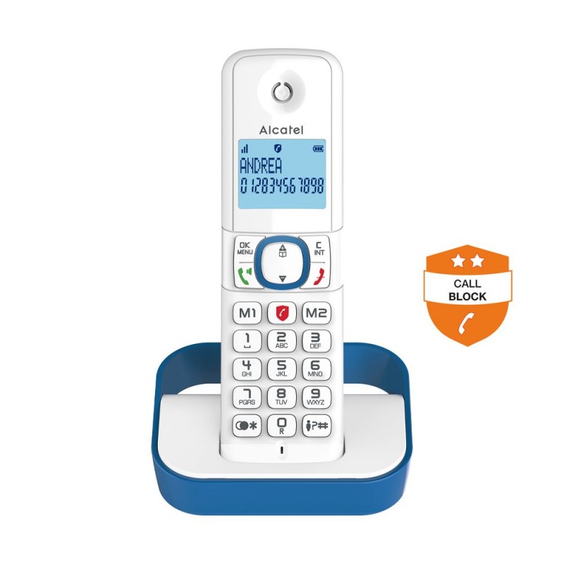 Alcatel F860E Ασύρματο τηλέφωνο με δυνατότητα αποκλεισμού κλήσεων Λευκό-Μπλε (010050) 