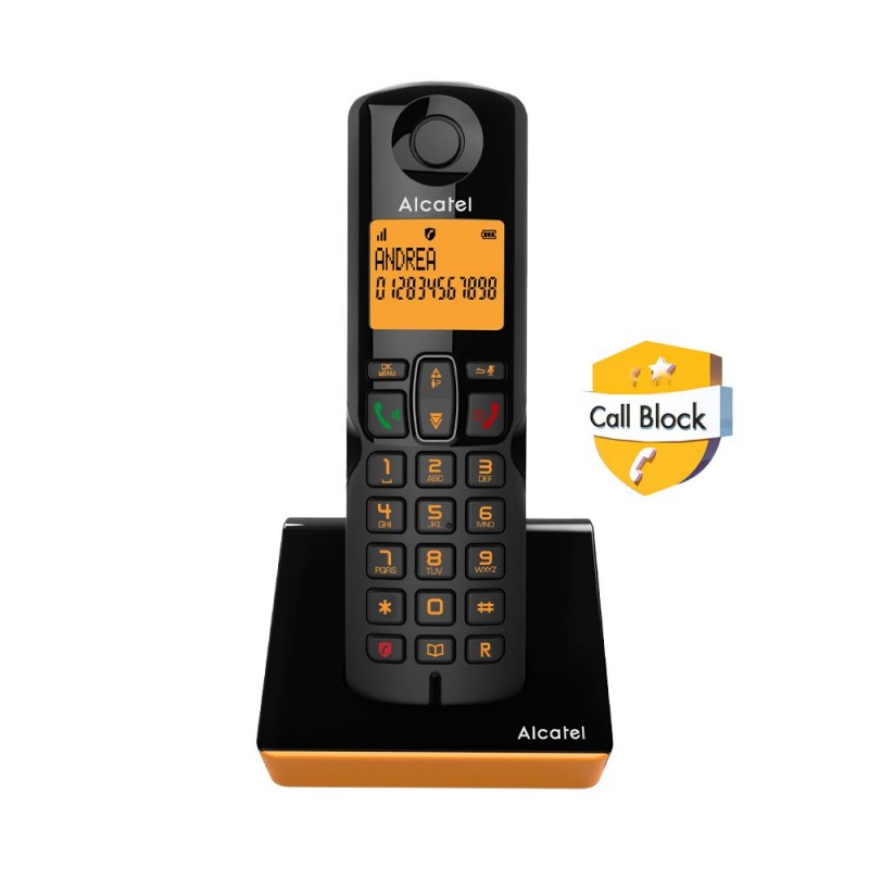 Alcatel S280 EWE Ασύρματο Τηλέφωνο με Aνοιχτή Aκρόαση και Αποκλεισμό Κλήσεων Μαύρο/ Πορτοκαλί (010054)