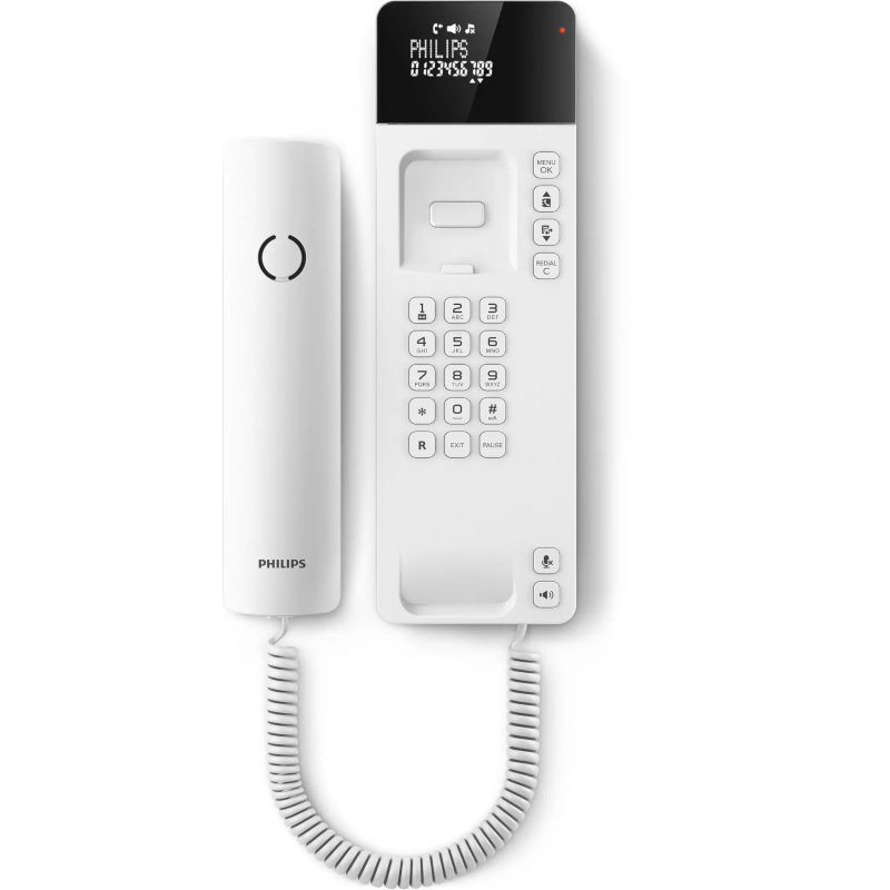 Philips M110W/GRS Λευκό Ενσύρματο Τηλέφωνο Γόνδολα με Οθόνη και Ανοιχτή Ακρόαση Συμβατό με Ακουστικά Βαρηκοΐας